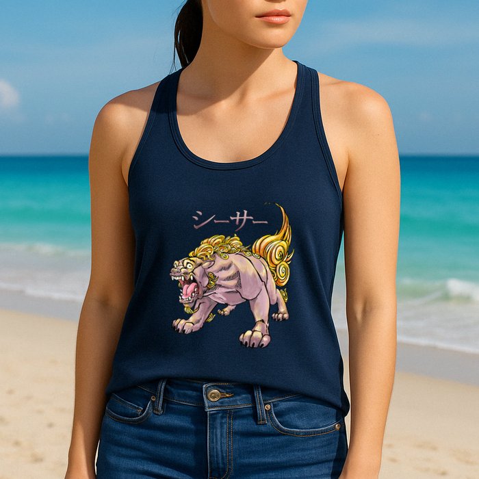 Japanese Liondog Yokaishisa Yokai With Kanji On Front Womens Tank Top