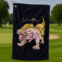 Japanese Liondog Yokaishisa Yokai With Kanji On Front Golf Towel