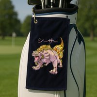 Japanese Liondog Yokaishisa Yokai With Kanji On Front Golf Towel