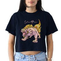 Japanese Liondog Yokaishisa Yokai With Kanji On Front Crop Top