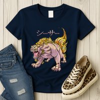 Japanese Liondog Yokaishisa Yokai With Kanji On Front Womens T-Shirt