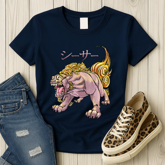 Japanese Liondog Yokaishisa Yokai With Kanji On Front Womens T-Shirt