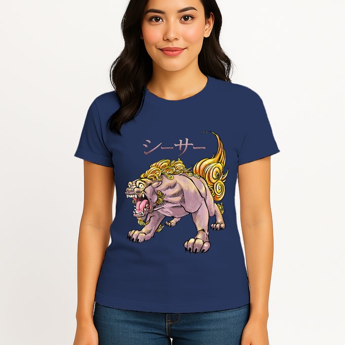 Japanese Liondog Yokaishisa Yokai With Kanji On Front Womens T-Shirt