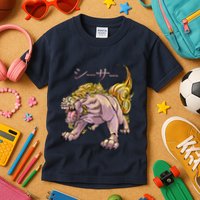 Japanese Liondog Yokaishisa Yokai With Kanji On Front Kids T-Shirt