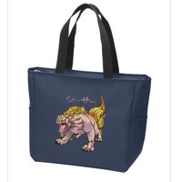 Japanese Liondog Yokaishisa Yokai With Kanji On Front Zip Tote Bag