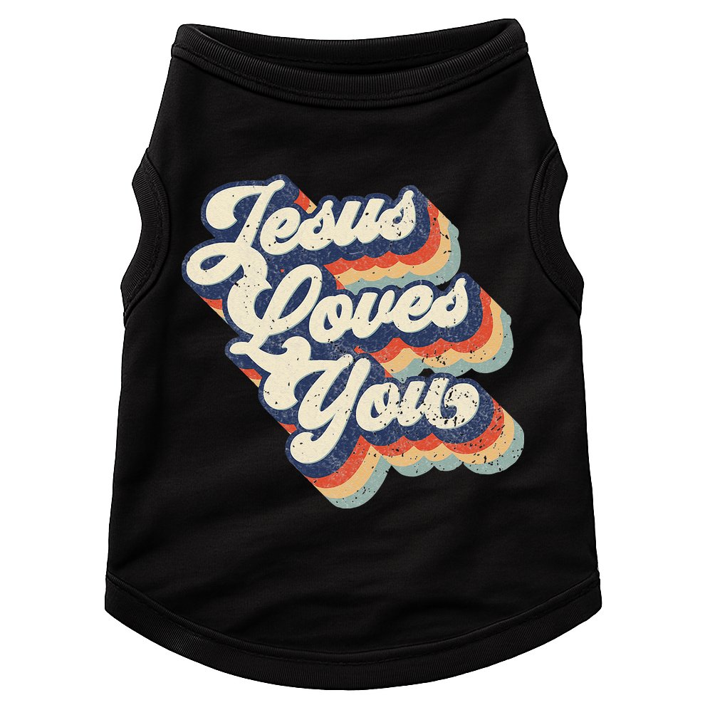 Jesus Loves You Retro Vintage Style Graphic Design Womens Doggie Tank