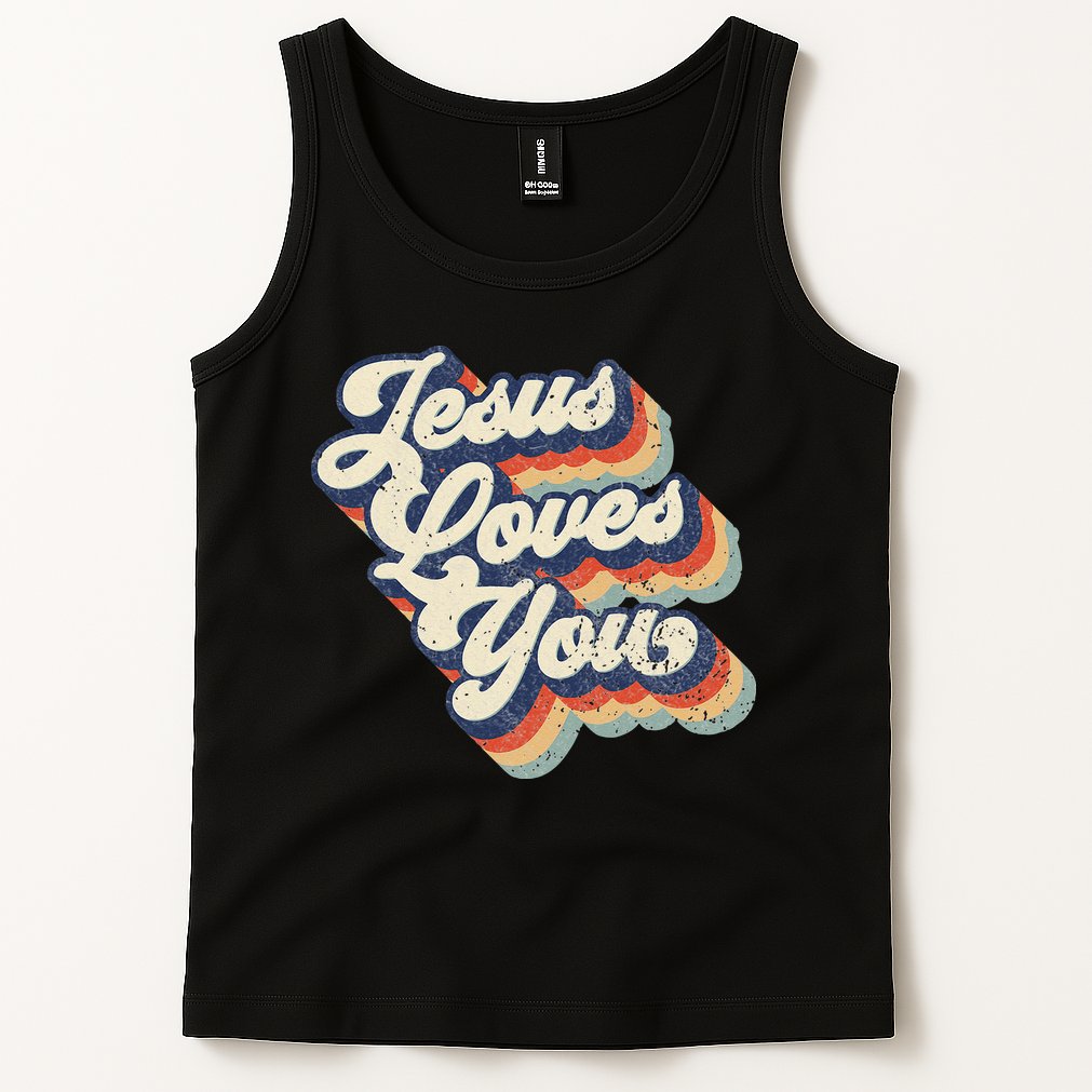 Jesus Loves You Retro Vintage Style Graphic Design Womens Tank Top