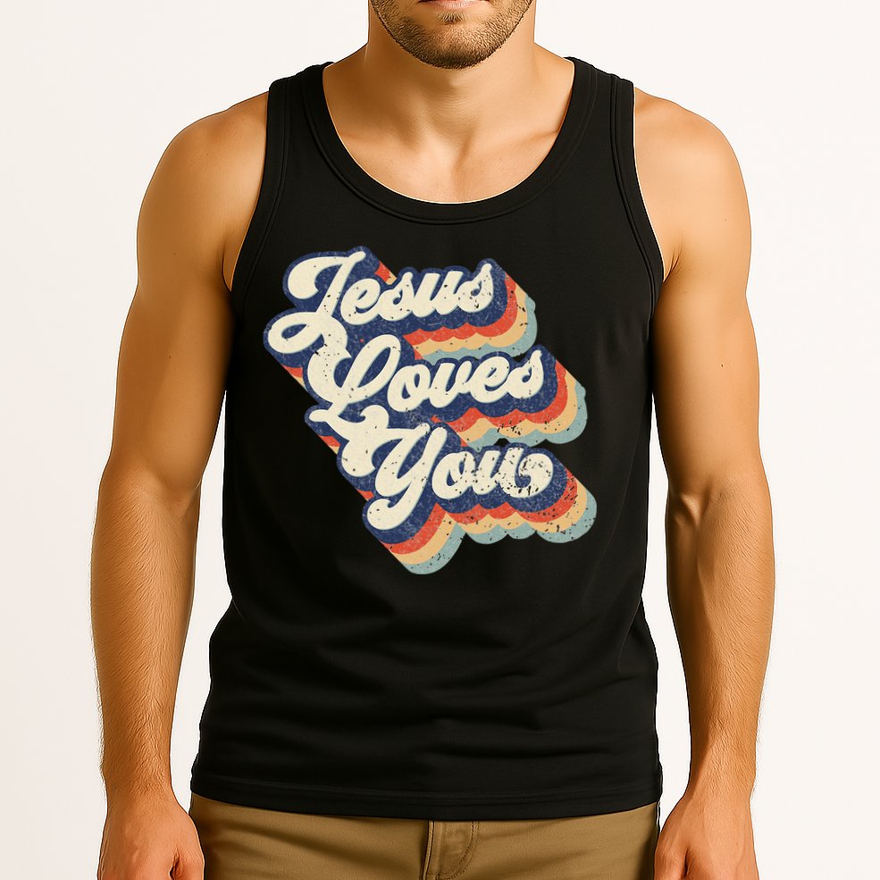 Jesus Loves You Retro Vintage Style Graphic Design Womens Tank Top