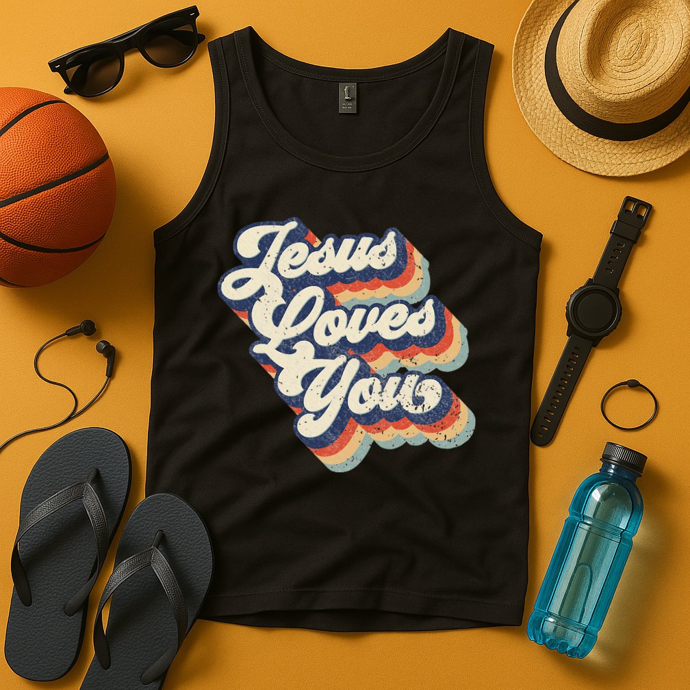 Jesus Loves You Retro Vintage Style Graphic Design Womens Tank Top