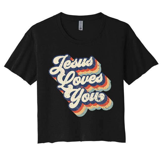 Jesus Loves You Retro Vintage Style Graphic Design Womens Women's Crop Top Tee