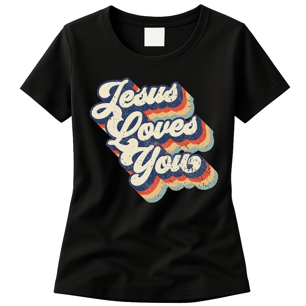 Jesus Loves You Retro Vintage Style Graphic Design Womens Womens T-Shirt