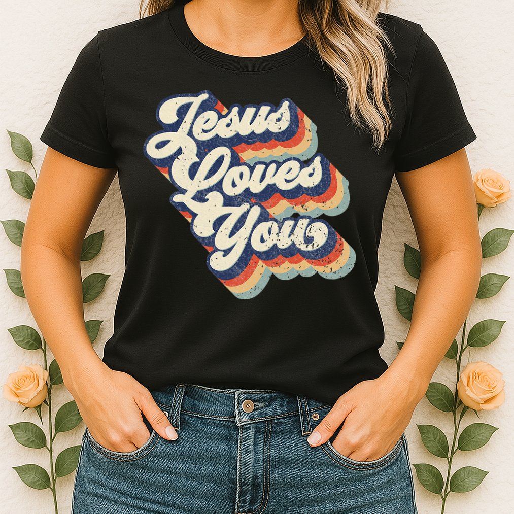 Jesus Loves You Retro Vintage Style Graphic Design Womens Womens T-Shirt