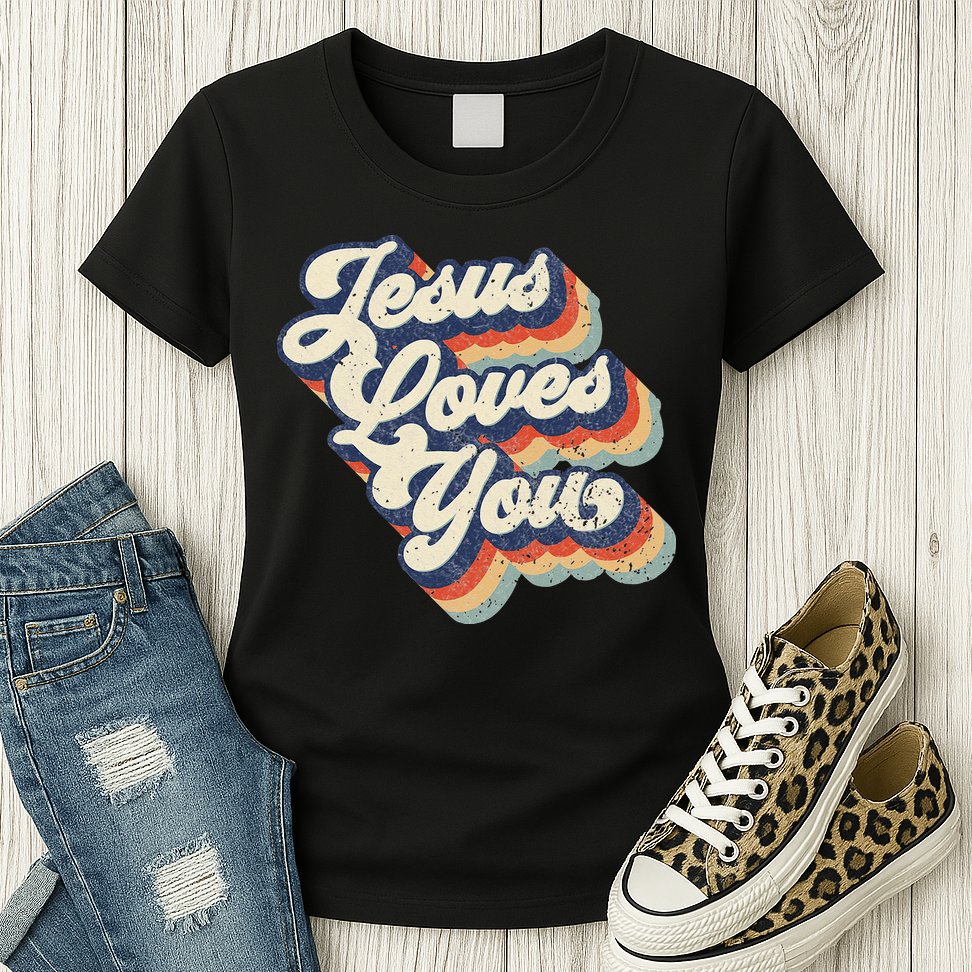 Jesus Loves You Retro Vintage Style Graphic Design Womens Womens T-Shirt