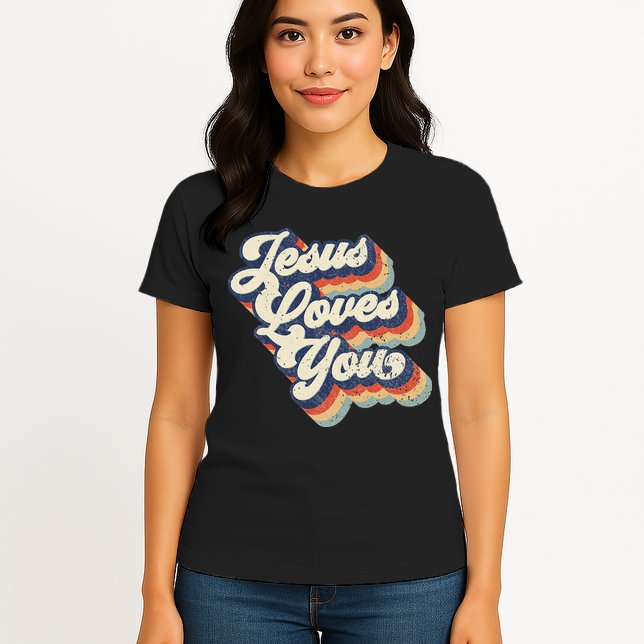 Jesus Loves You Retro Vintage Style Graphic Design Womens Womens T-Shirt