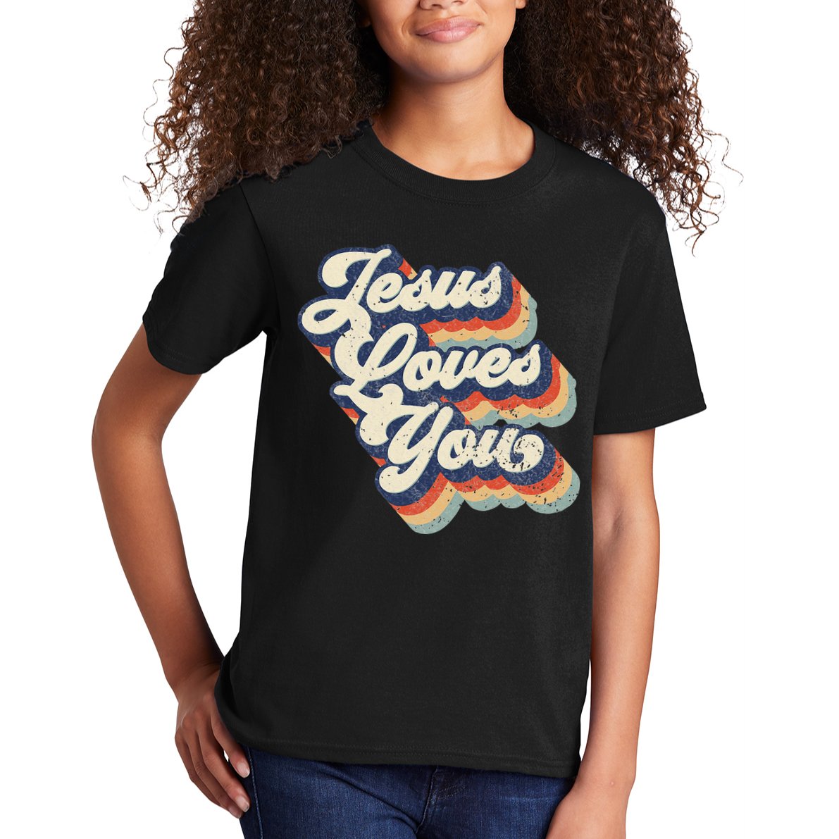 Jesus Loves You Retro Vintage Style Graphic Design Womens Kids T-Shirt