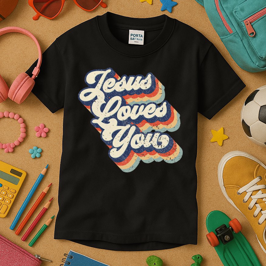 Jesus Loves You Retro Vintage Style Graphic Design Womens Kids T-Shirt