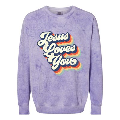 Jesus Loves You Retro Vintage Style Graphic Design Womens Colorblast Crewneck Sweatshirt