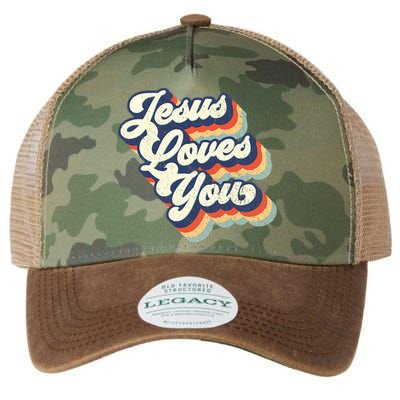 Jesus Loves You Retro Vintage Style Graphic Design Womens Legacy Tie Dye Trucker Hat