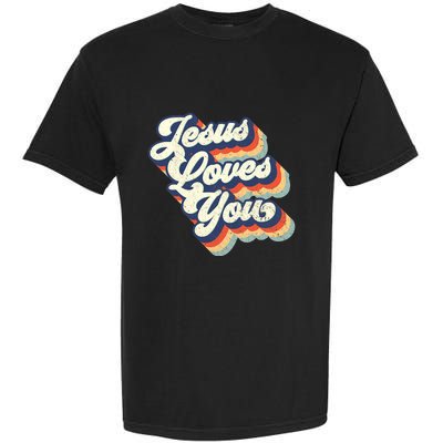 Jesus Loves You Retro Vintage Style Graphic Design Womens Garment-Dyed Heavyweight T-Shirt