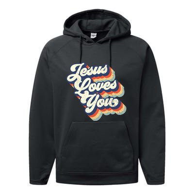 Jesus Loves You Retro Vintage Style Graphic Design Womens Performance Fleece Hoodie