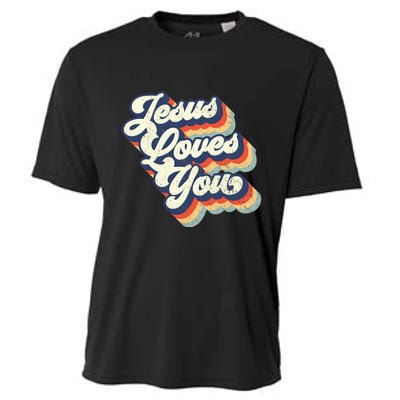 Jesus Loves You Retro Vintage Style Graphic Design Womens Cooling Performance Crew T-Shirt