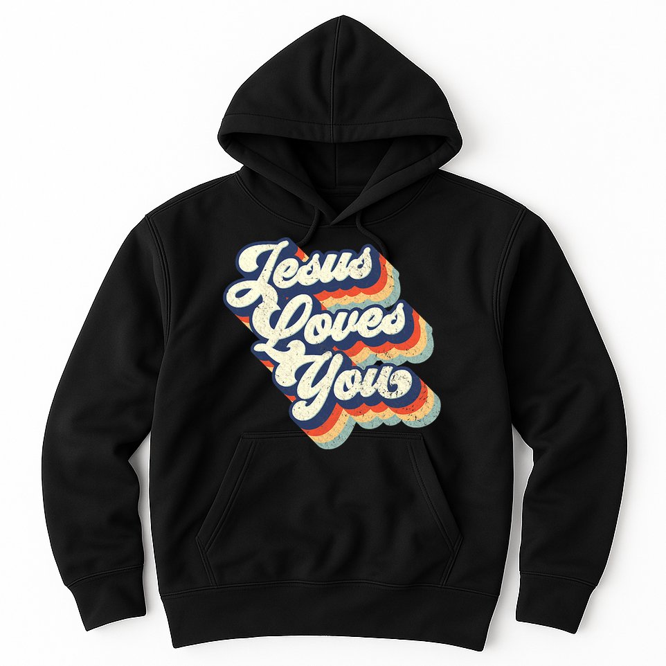 Jesus Loves You Retro Vintage Style Graphic Design Womens Hoodie