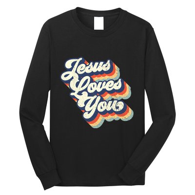 Jesus Loves You Retro Vintage Style Graphic Design Womens Long Sleeve Shirt