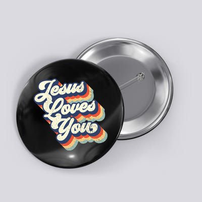 Jesus Loves You Retro Vintage Style Graphic Design Womens Button