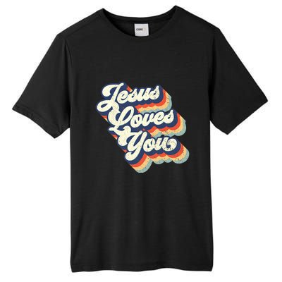 Jesus Loves You Retro Vintage Style Graphic Design Womens Tall Fusion ChromaSoft Performance T-Shirt