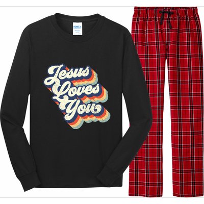 Jesus Loves You Retro Vintage Style Graphic Design Womens Long Sleeve Pajama Set