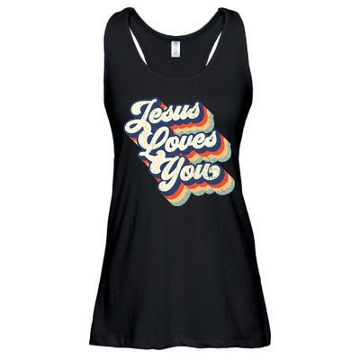 Jesus Loves You Retro Vintage Style Graphic Design Womens Ladies Essential Flowy Tank