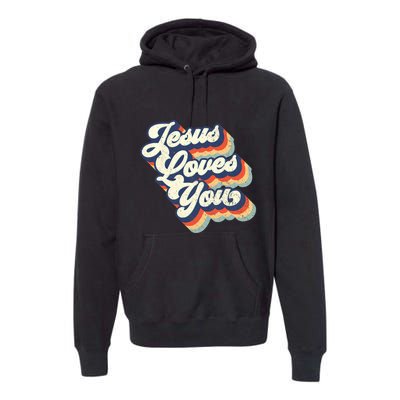 Jesus Loves You Retro Vintage Style Graphic Design Womens Premium Hoodie