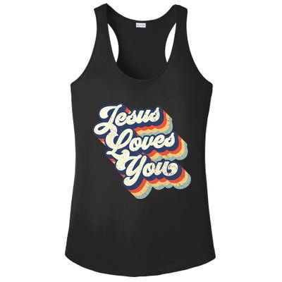 Jesus Loves You Retro Vintage Style Graphic Design Womens Ladies PosiCharge Competitor Racerback Tank