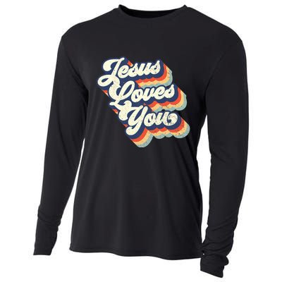 Jesus Loves You Retro Vintage Style Graphic Design Womens Cooling Performance Long Sleeve Crew