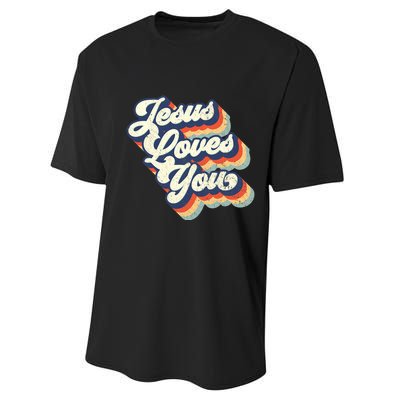 Jesus Loves You Retro Vintage Style Graphic Design Womens Performance Sprint T-Shirt