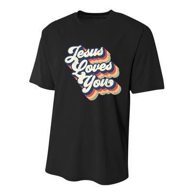 Jesus Loves You Retro Vintage Style Graphic Design Womens Youth Performance Sprint T-Shirt