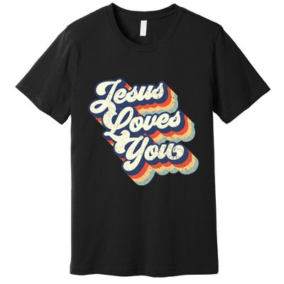 Jesus Loves You Retro Vintage Style Graphic Design Womens Premium T-Shirt