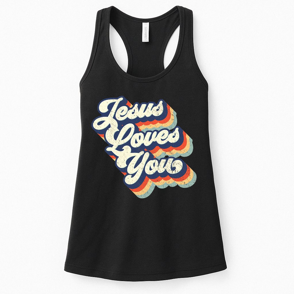 Jesus Loves You Retro Vintage Style Graphic Design Womens Womens Tank Top