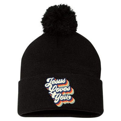 Jesus Loves You Retro Vintage Style Graphic Design Womens Pom Pom 12in Knit Beanie