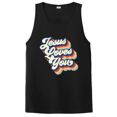 Jesus Loves You Retro Vintage Style Graphic Design Womens PosiCharge Competitor Tank