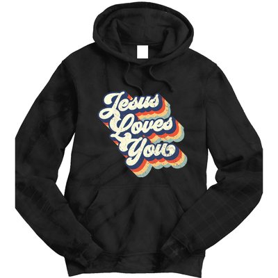 Jesus Loves You Retro Vintage Style Graphic Design Womens Tie Dye Hoodie