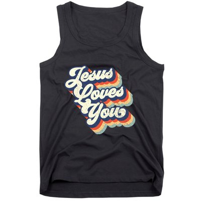 Jesus Loves You Retro Vintage Style Graphic Design Womens Tank Top