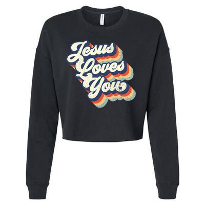 Jesus Loves You Retro Vintage Style Graphic Design Womens Cropped Pullover Crew