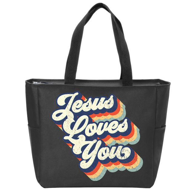 Jesus Loves You Retro Vintage Style Graphic Design Womens Zip Tote Bag