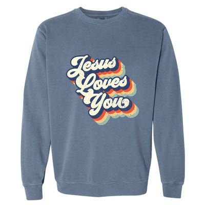 Jesus Loves You Retro Vintage Style Graphic Design Womens Garment-Dyed Sweatshirt