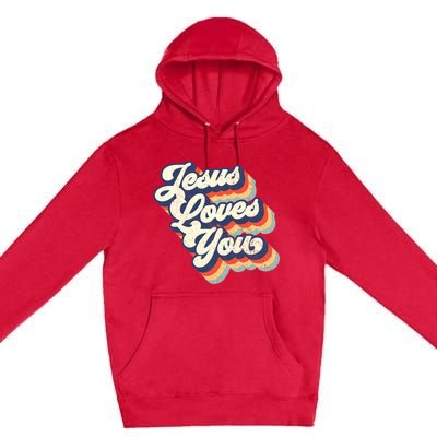 Jesus Loves You Retro Vintage Style Graphic Design Womens Premium Pullover Hoodie