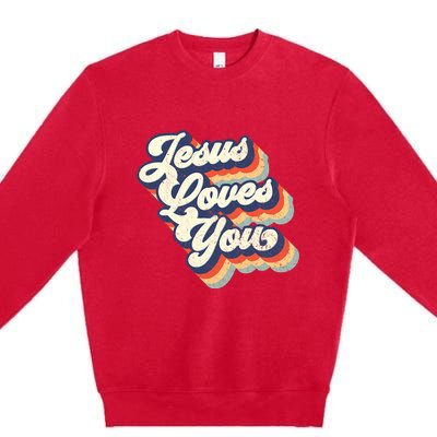 Jesus Loves You Retro Vintage Style Graphic Design Womens Premium Crewneck Sweatshirt