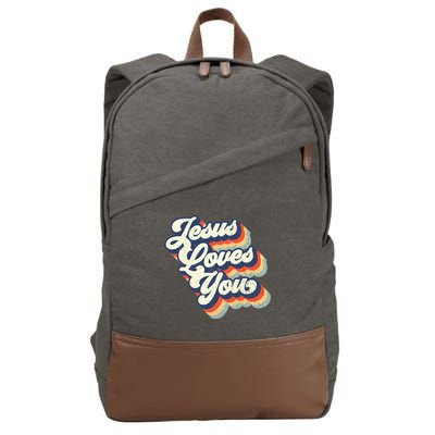 Jesus Loves You Retro Vintage Style Graphic Design Womens Cotton Canvas Backpack