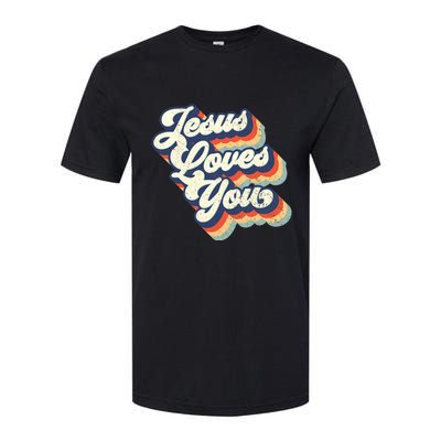 Jesus Loves You Retro Vintage Style Graphic Design Womens Softstyle CVC T-Shirt