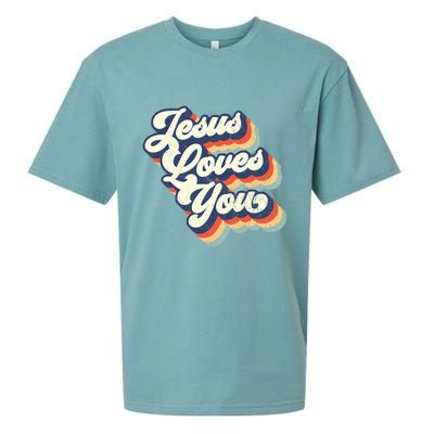 Jesus Loves You Retro Vintage Style Graphic Design Womens Sueded Cloud Jersey T-Shirt